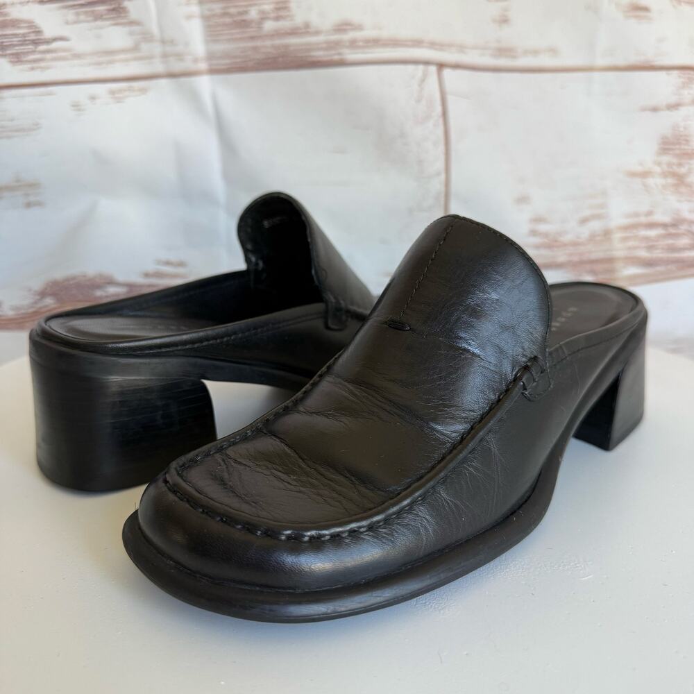 Apostrophe Women's Black Leather Mules Shoes Size 6.5